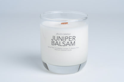Aroma Container Candle in Juniper Balsam scent, crafted with premium coconut-soy wax and featuring a sustainable wooden wick.
