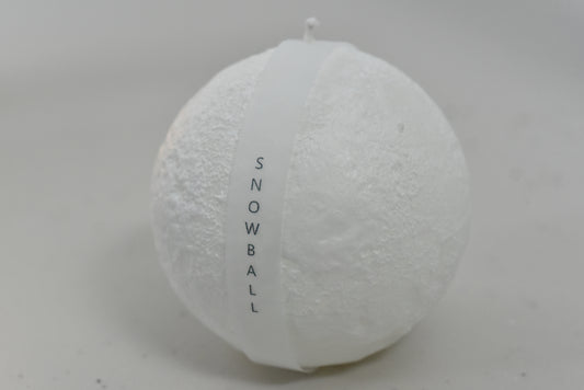 Unlit Snowball Candle displayed elegantly, highlighting its unique snowball shape.